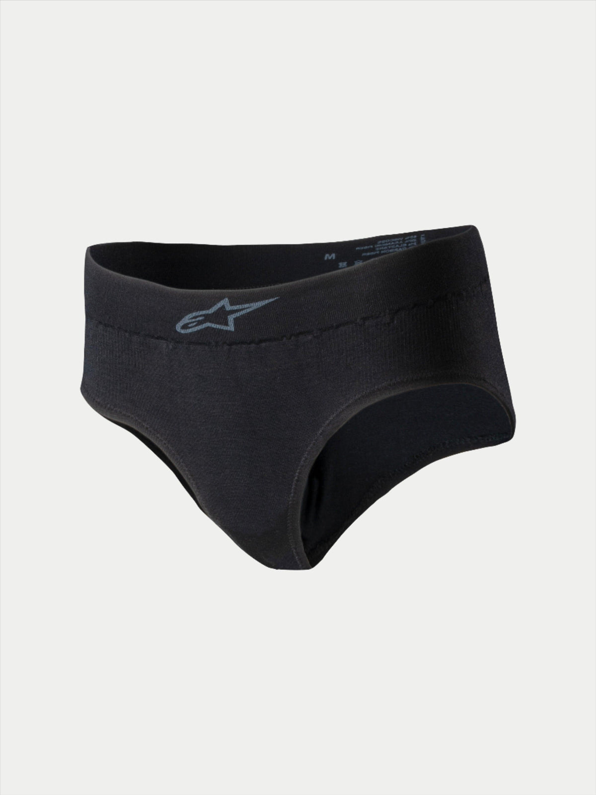 Alpinestars Stella TECH ZX Briefs, damska bielizna wyścigowa, czarne z szarym logo na pasku, lekka ognioodporna warstwa bazowa, certyfikat FIA 8856-2018, zaprojektowane do wyścigów samochodowych
