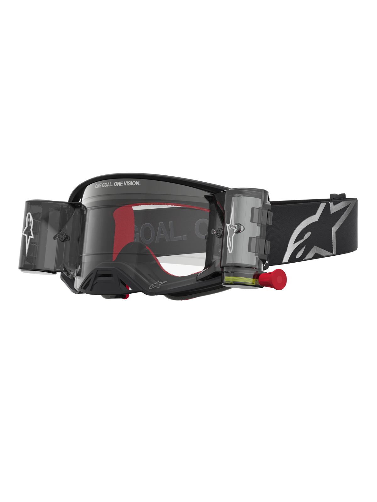 Gogle Alpinestars Supertech Firma Roll Off, wyścigowe gogle motocrossowe, czarne i srebrne, zintegrowany system Roll-Off i przezroczysta szybka zapewniająca widoczność off-road.