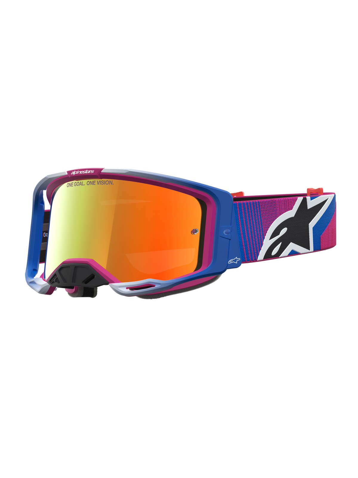 Alpinestars Vision 8 Maven, gogle motocrossowe, niebieskie i różowe, czerwona lustrzana soczewka, rama A-FLEX.