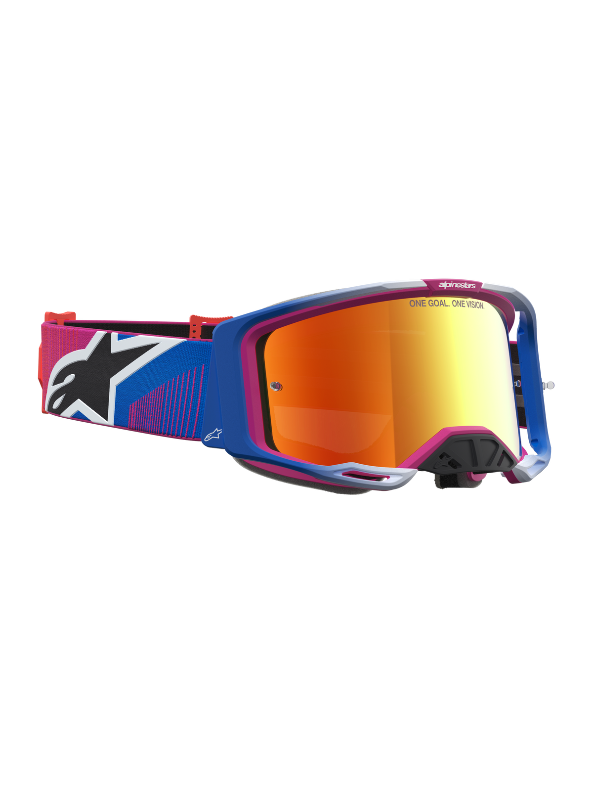 Alpinestars Vision 8 Maven, gogle motocrossowe MX, niebiesko-różowa oprawka A-FLEX i czerwona lustrzana soczewka fire red.