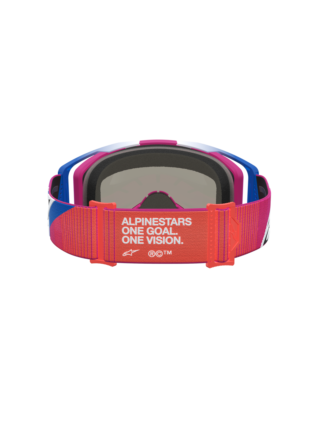 Alpinestars Vision 8 Maven, gogle motocrossowe, czerwone i czarne, widok z tyłu na regulowany pasek One Goal. One Vision.