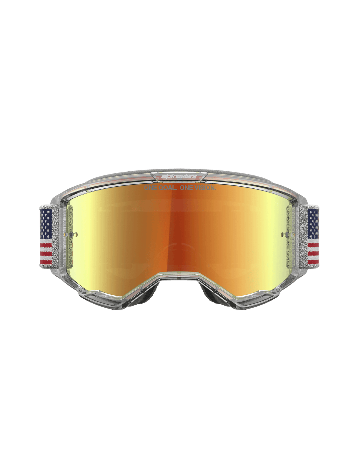 Alpinestars Vision 5 Le Fiftyfold Goggle, gogle motocrossowe, czerwone lustrzane soczewki, pasek z motywem flagi USA.