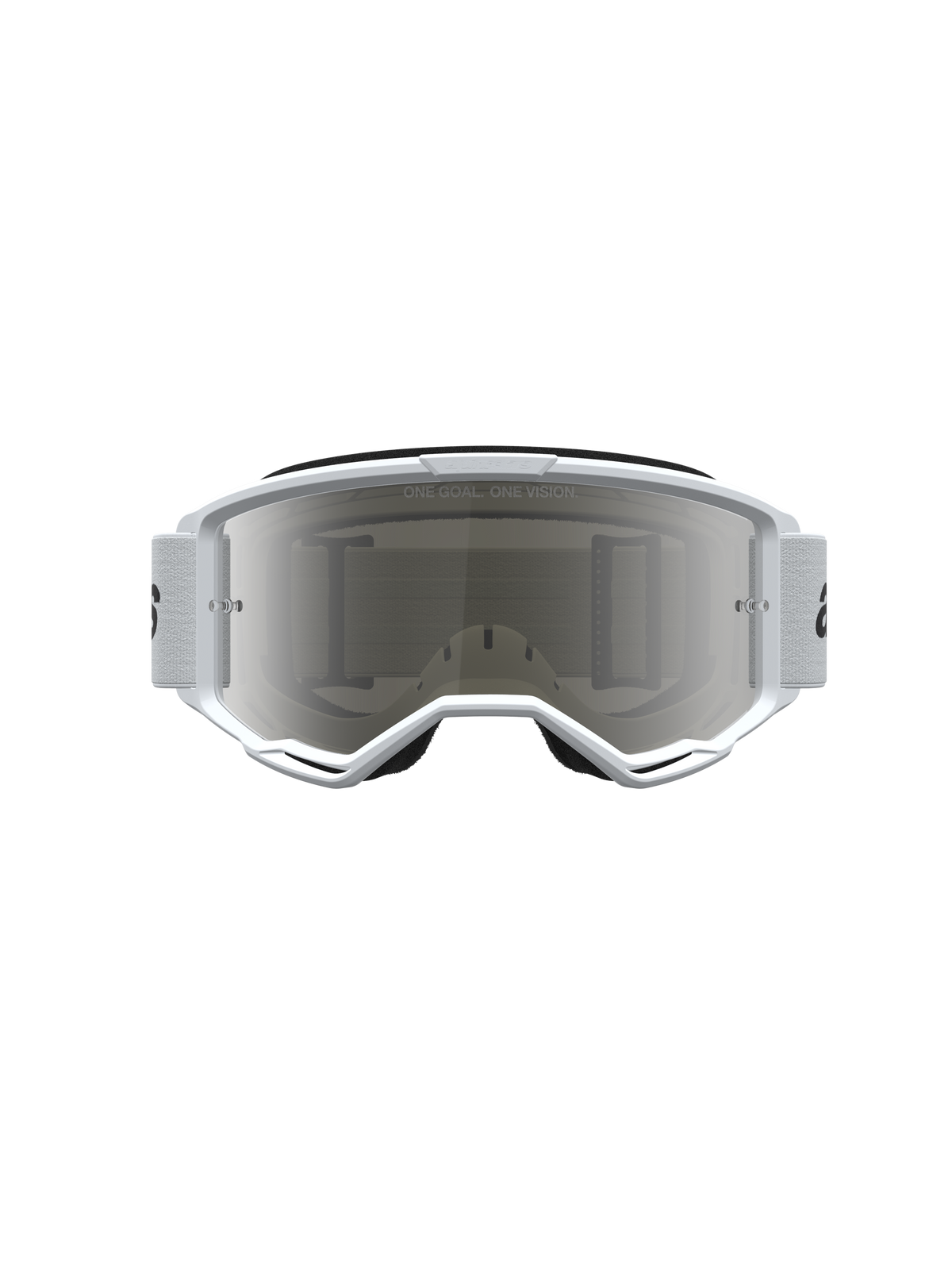 Alpinestars Vision 3 Wordmark Lustrzane, gogle motocrossowe MX, białe i czarne ze srebrną lustrzaną szybką, system wentylacji RAM-AIR i soczewka przeciwmgielna.
