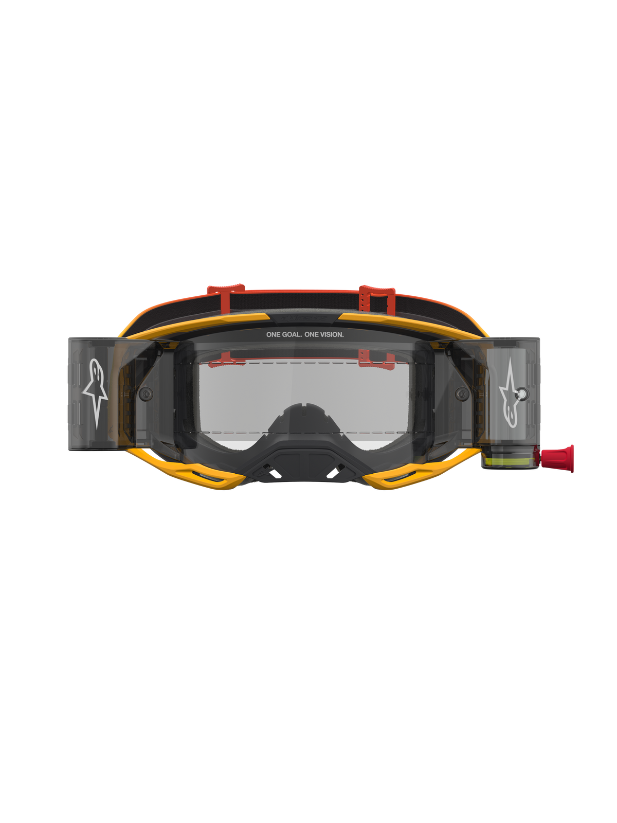 Alpinestars Vision 8 Amber System Roll-Off, gogle motocrossowe unisex, żółte i czerwone, przezroczysta soczewka ze zintegrowanymi kanistrami do jazdy off-road.