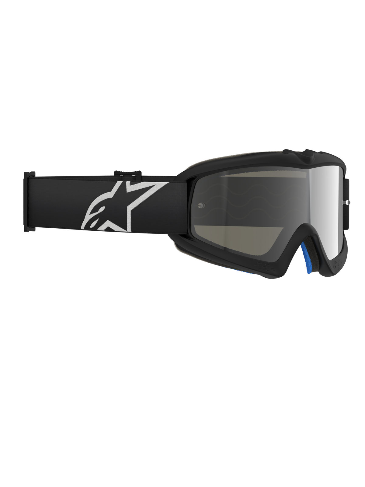 Alpinestars Vision Youth Corp Goggles, gogle motocrossowe, Black Mirror Silver, z lustrzaną soczewką z poliwęglanu i czarnym paskiem z białym logo Alpinestars, zaprojektowane dla młodych zawodników