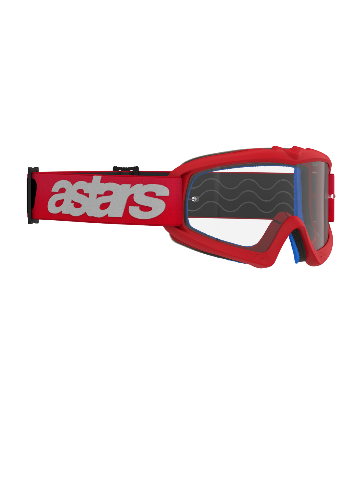 Alpinestars Vision Youth Blaze Goggles, gogle motocrossowe, czerwone z przezroczystą szybką, czerwony pasek z białym logo astars, młodzieżowe okulary wyścigowe z poliwęglanową soczewką przeciwmgielną