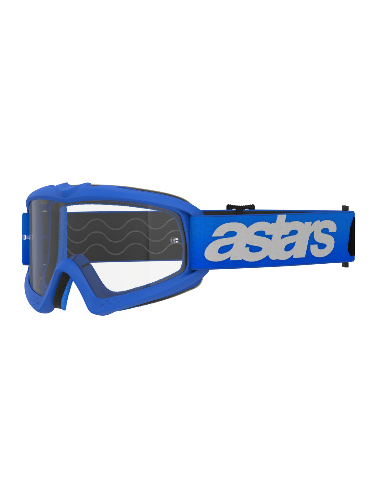 Alpinestars Vision Youth Blaze Goggles, gogle motocrossowe i off-road, niebieska ramka i pasek z białym logo astars, przezroczysta poliwęglanowa soczewka, młodzieżowe dopasowanie do mniejszych kasków, wytrzymałe ochronne gogle wyścigowe