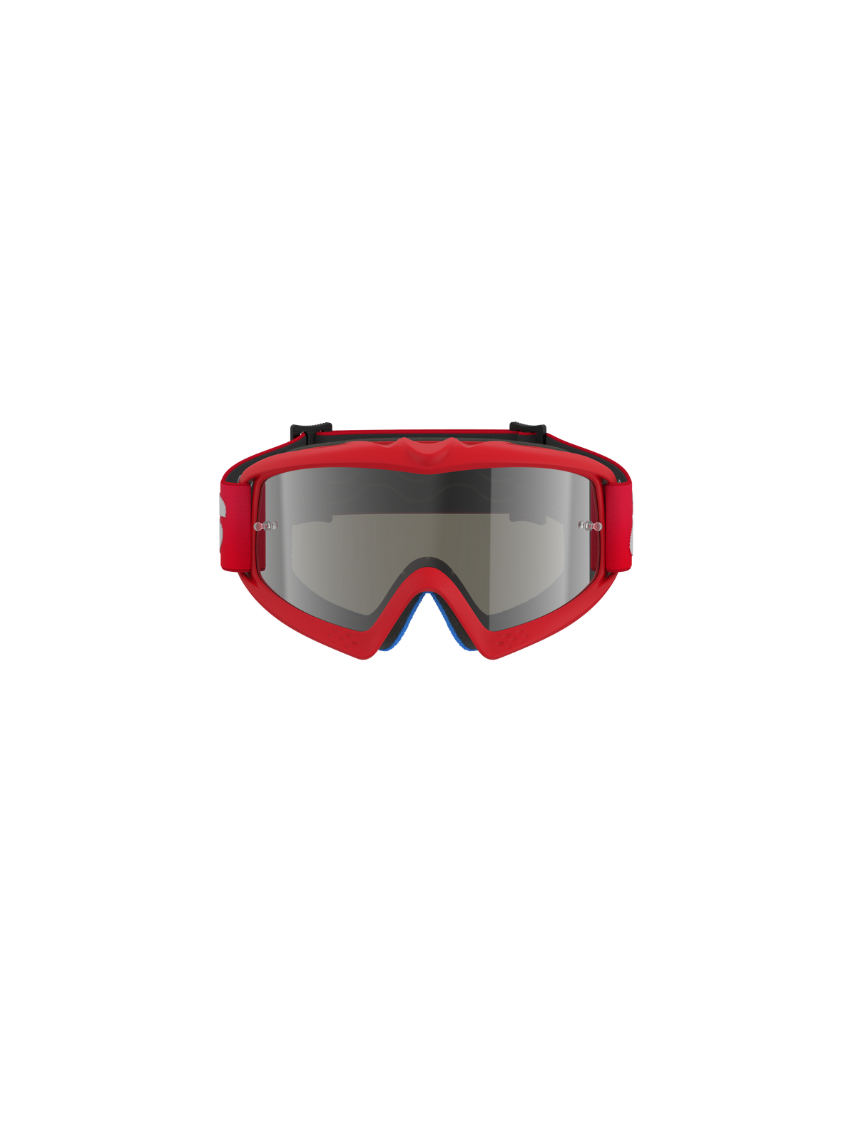 Alpinestars Vision Youth Blaze Goggles, gogle motocrossowe, czerwone ze srebrną lustrzaną soczewką, widok z przodu, jaskrawoczerwona uretanowa oprawka i czerwony pasek, zaprojektowane dla młodych motocyklistów