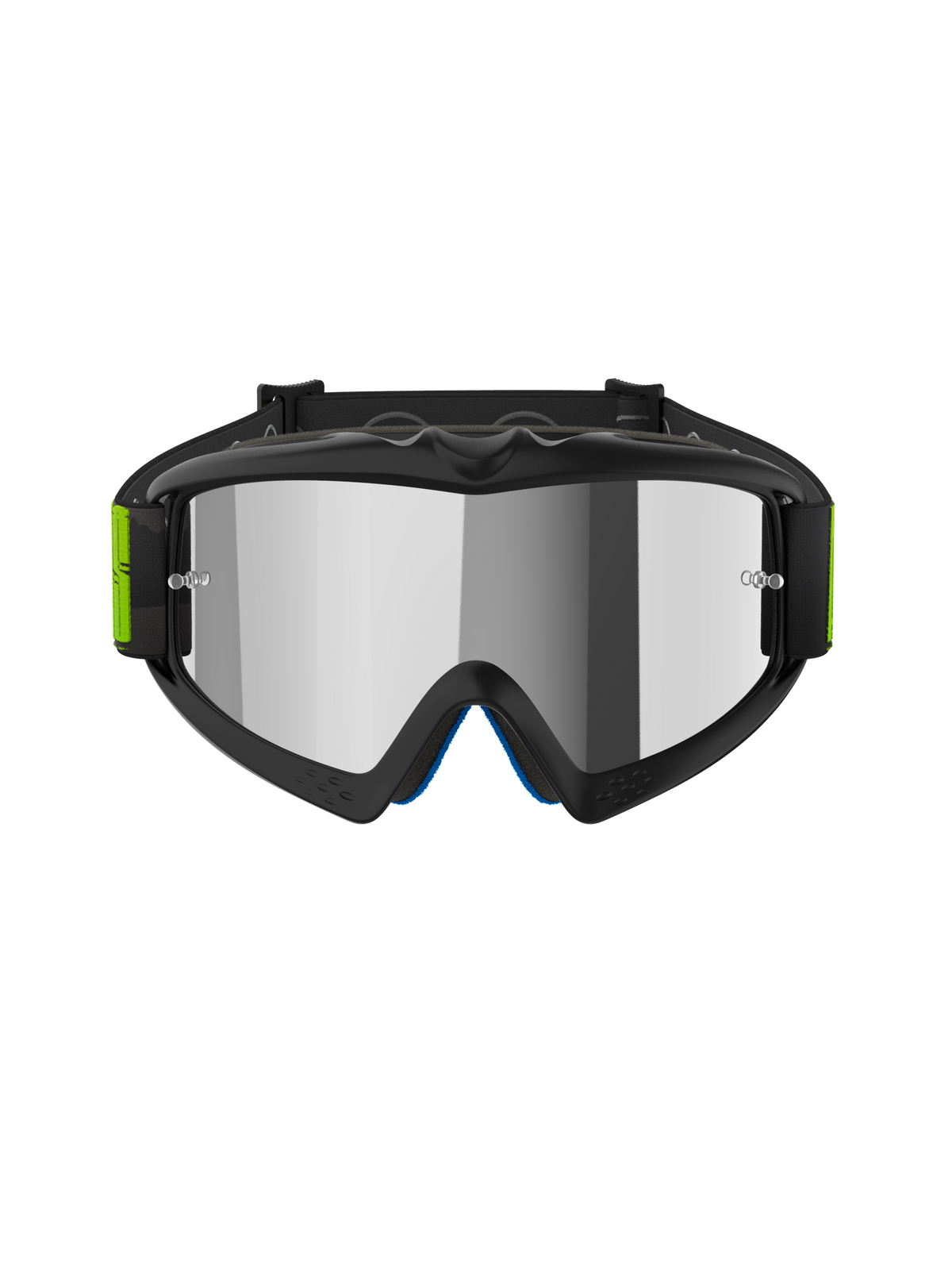 Gogle Alpinestars Vision Youth Hollow, gogle motocrossowe, grafitowe i neonowe żółte, lustrzana srebrna soczewka, elastyczna oprawka, uchwyty do folii tear-off, regulowany pasek z neonowymi akcentami, konstrukcja młodzieżowa do wyścigów terenowych