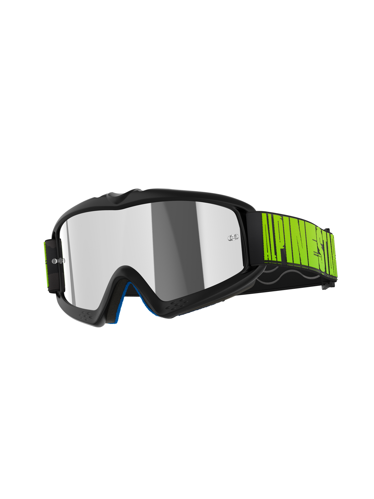 Alpinestars Vision Youth Hollow Goggles, młodzieżowe gogle motocrossowe, szare i żółte neonowe, ze srebrną lustrzaną soczewką, czarny pasek z wyrazistym żółtym brandingiem, wysokiej klasy gogle ochronne do jazdy terenowej dla młodzieży