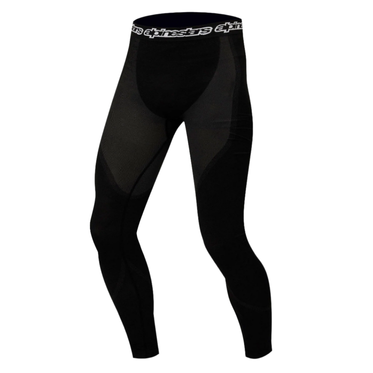 Alpinestars KX Bottom, Technical Base Layer Pants, Black, featuring contoured moisture-wicking panels and a branded elastic waistband, designed for performance under racing suits.