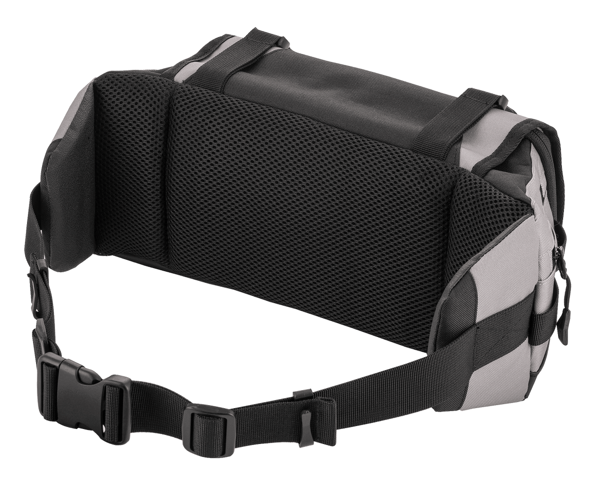 Alpinestars Tech Tool Pack, szaro-czarny, widok z tyłu z wyściółką z siatki air mesh dla wentylacji i komfortu, regulowany pas biodrowy z wytrzymałą klamrą, wytrzymała konstrukcja tekstylna do jazdy off-road i Enduro