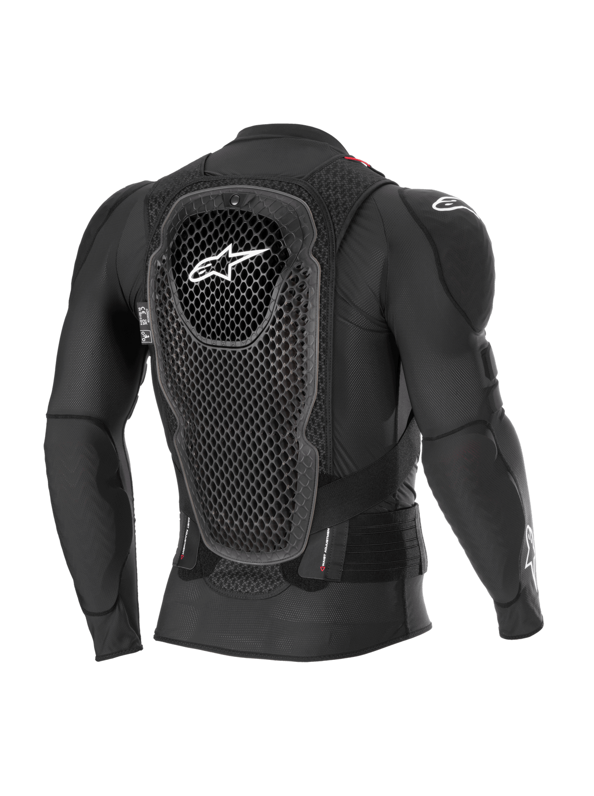 Alpinestars Bionic Pro V3 Plasma Protection Jacket, Black, rear view highlighting the Cell Technology back protector, breathable mesh chassis, and integrated shoulder armor, motocross body protection gear