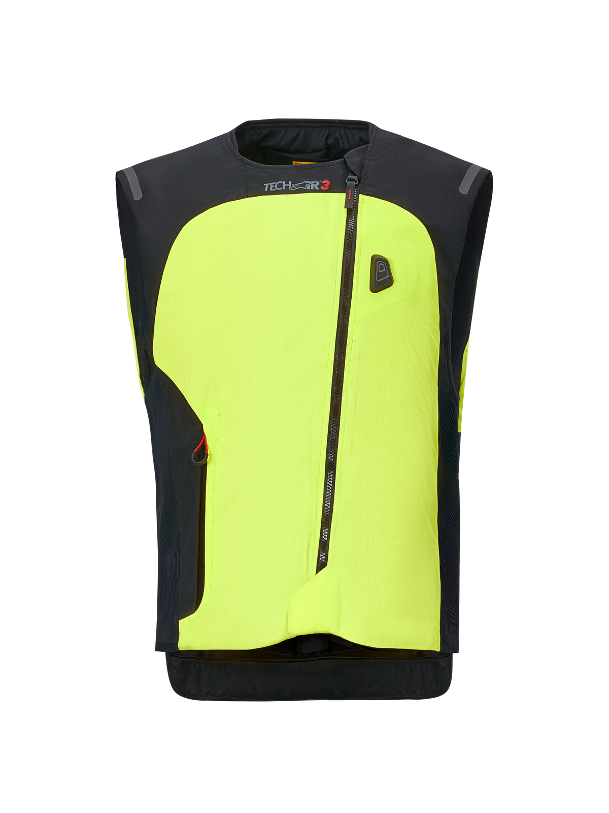 Alpinestars Tech-Air 3 V2 System, motocyklowa kamizelka z poduszką powietrzną, żółta neonowa i czarna, ukośny zamek błyskawiczny, autonomiczny elektroniczny system ochrony, smukła nowoczesna konstrukcja do użytku drogowego