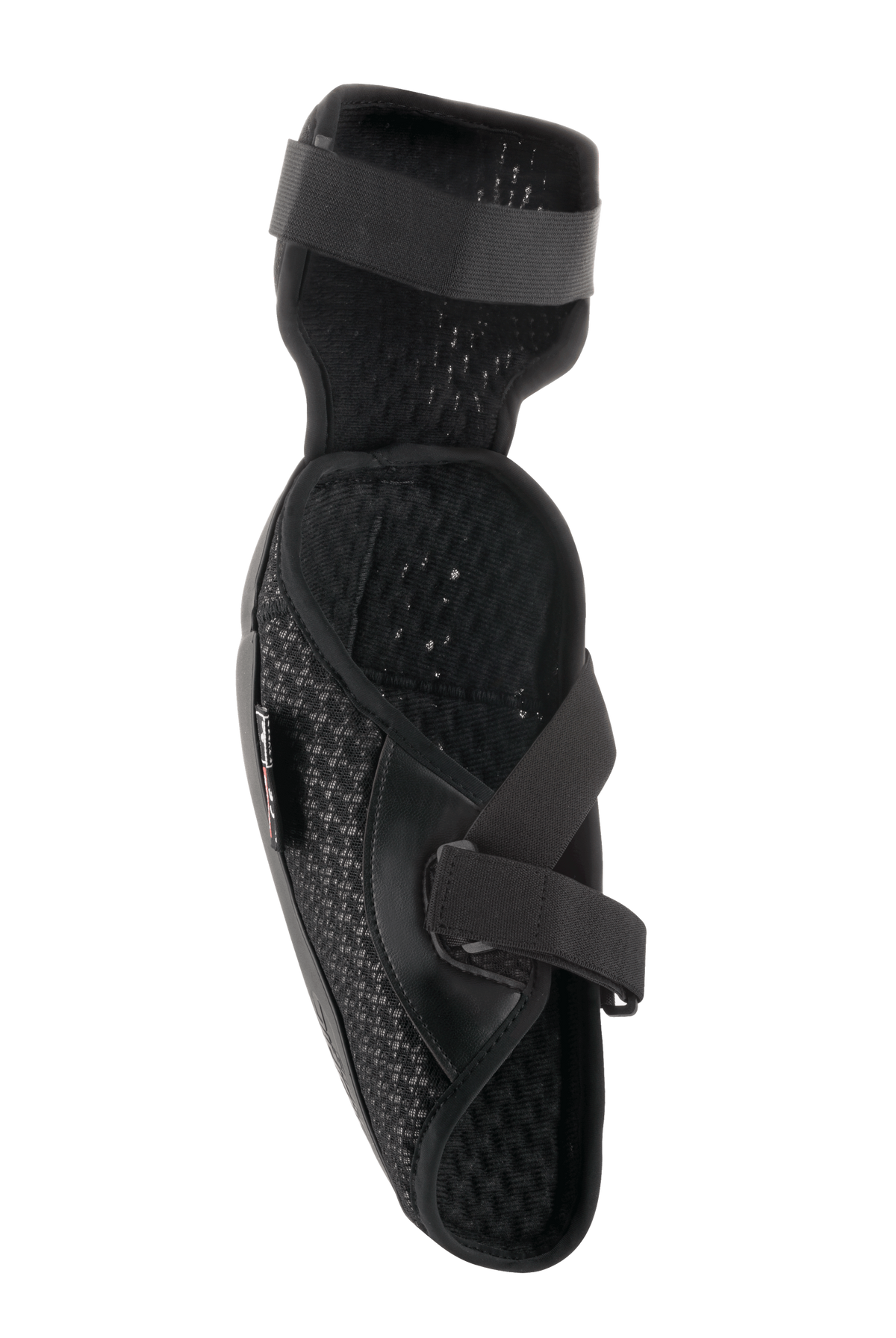 Alpinestars Bionic Plus Elbow Protector, czarny, widok od wewnątrz przedstawiający wyściółkę z siatki 3D i system podwójnego zapięcia na paski, lekka ergonomiczna konstrukcja do ochrony off-road
