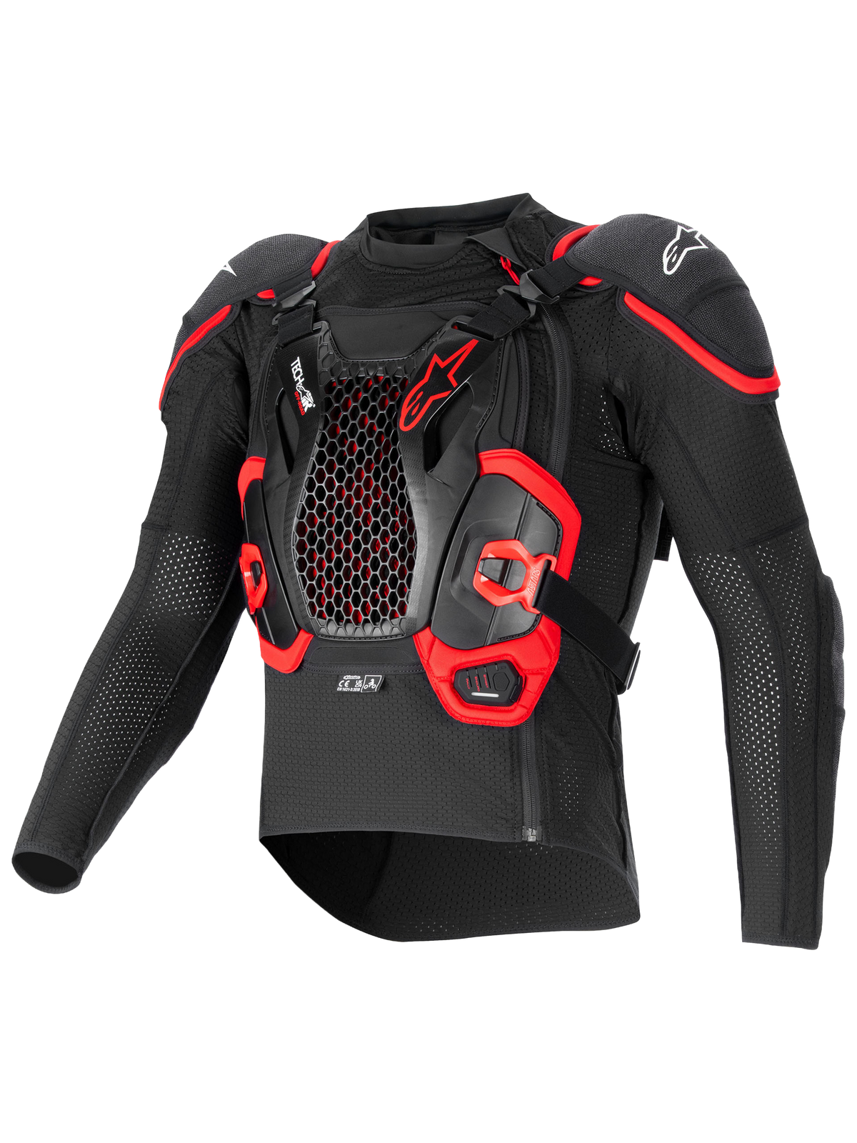Alpinestars Poduszka Powietrzna Tech-Air® Off-Road, motocyklowa kurtka ochronna z systemem poduszki powietrznej, czarna i czerwona, konstrukcja z siateczki tekstylnej ze zintegrowaną ochroną klatki piersiowej i pleców Nucleon CELL