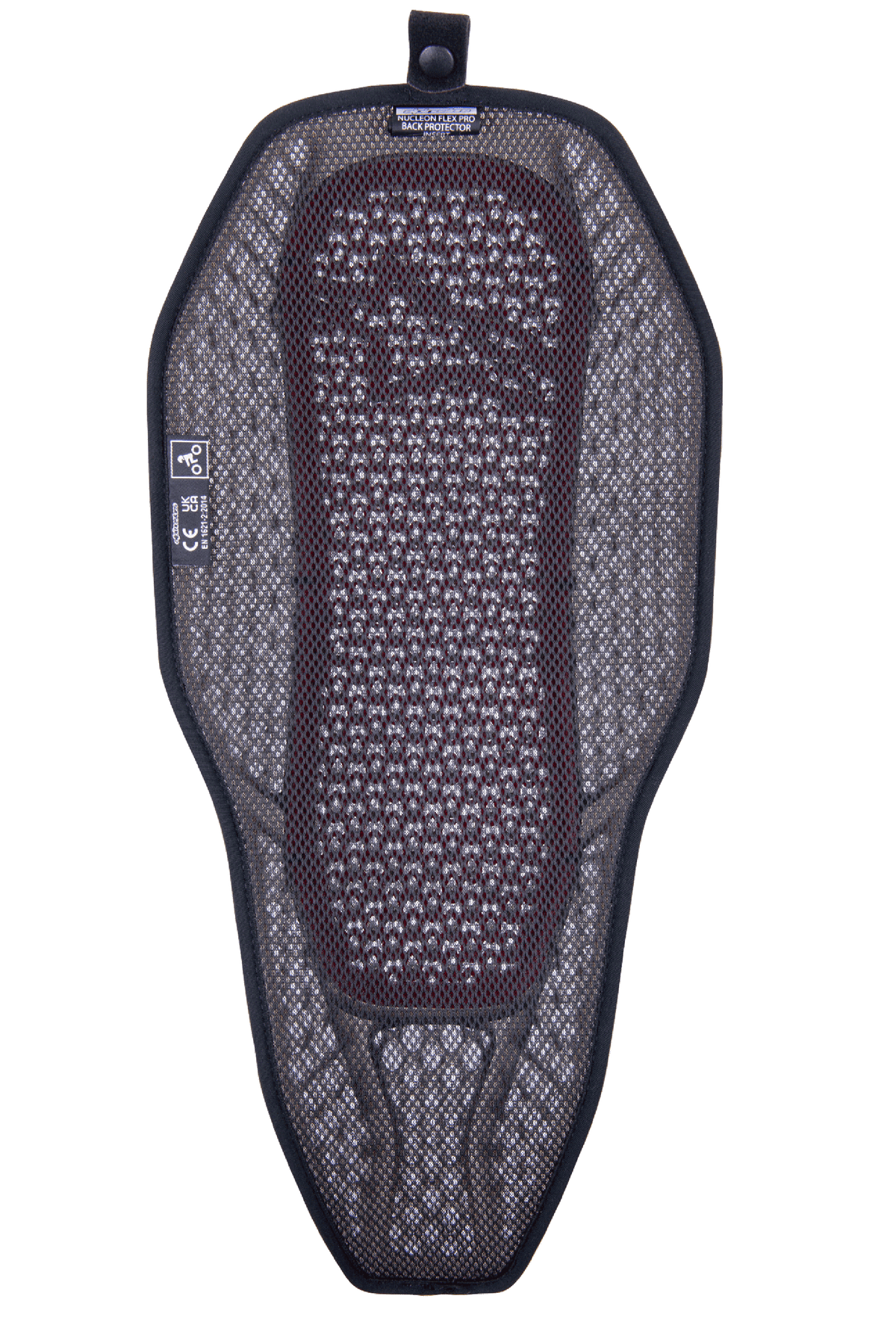 Alpinestars Nucleon Flex Proi Full Back Protector Insert, motocyklowy ochraniacz pleców, kolor Transparent Smoke Red, szara wyściółka z siatki 3D z widocznym czerwonym rdzeniem, wysoko wentylowana hybrydowa konstrukcja z zatrzaskiem do integracji z kurtką