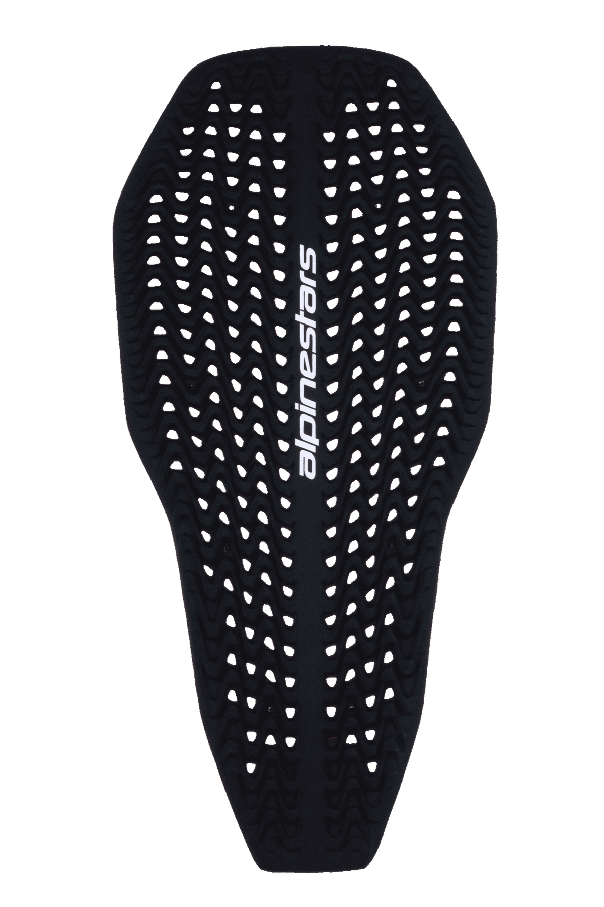 Alpinestars Nucleon Plasma Full Back Protector Insert, motocyklowy ochraniacz pleców, czarny, perforowana falista tekstura zapewniająca wentylację, białe pionowe logo Alpinestars, smukła i elastyczna profilowana konstrukcja