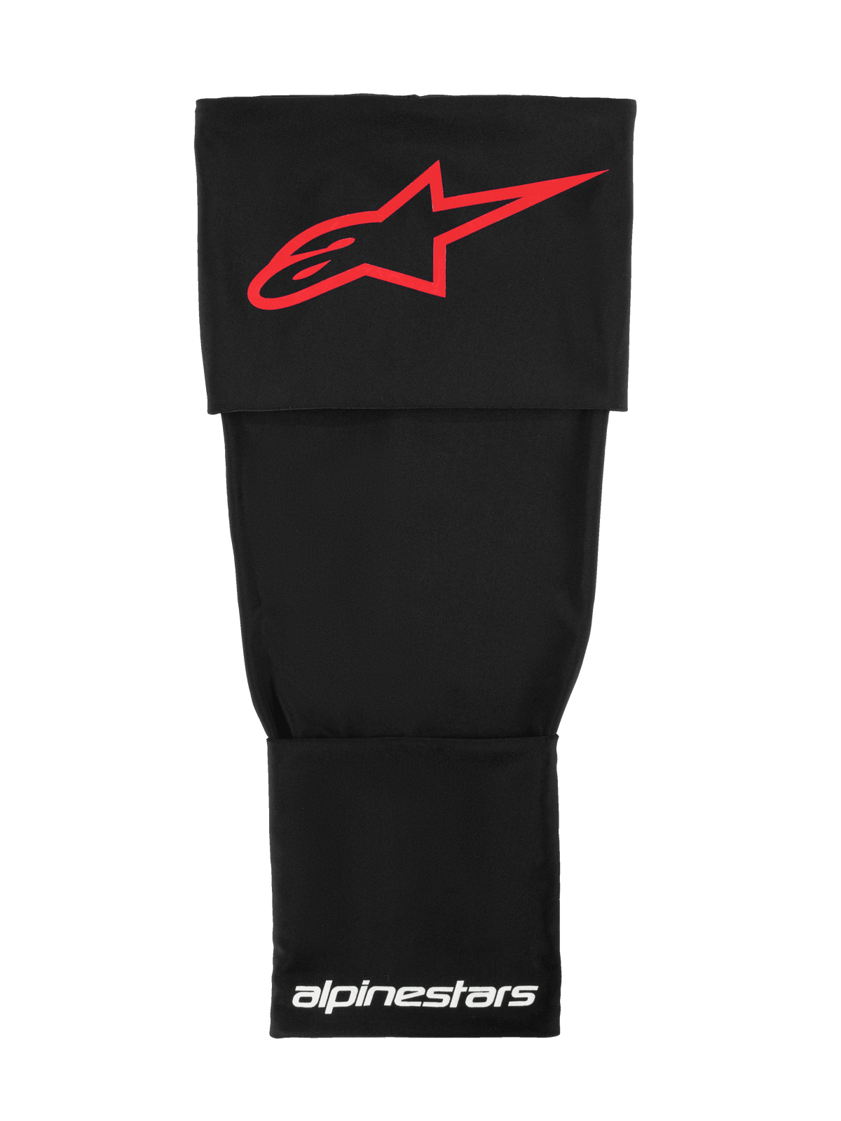 Alpinestars Rk-S Knee Brace Sleeve, Technical Motocross Base Layer, Black with Red Alpinestars Logo and White Branding, stretchable double-layer fabric for under-brace support