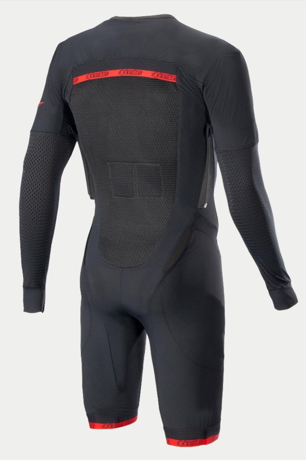 Alpinestars Tech-Air System Tech Layer, Black and Red, rear view of motorcycle racing undersuit with mesh ventilation.