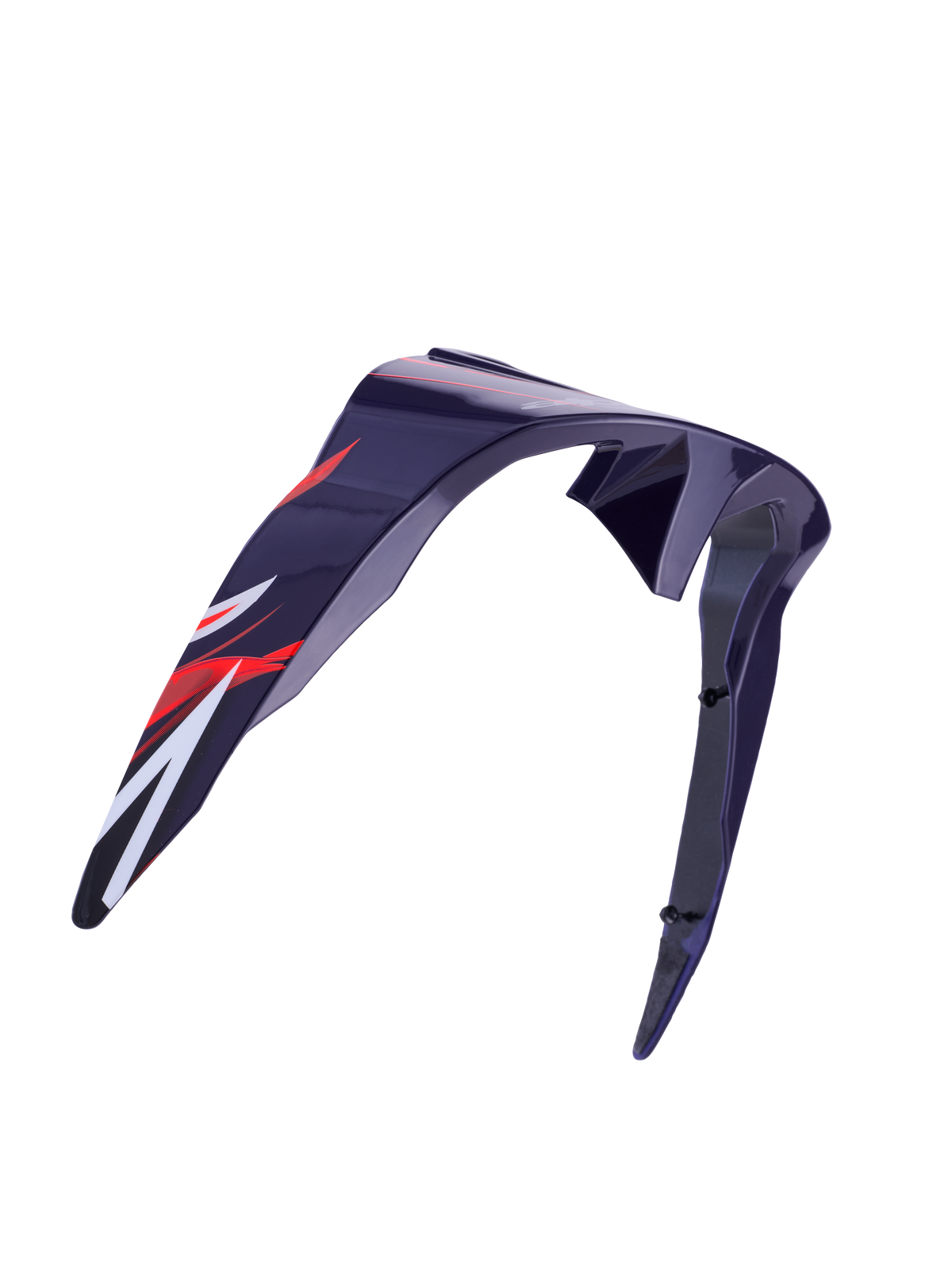 Alpinestars Supertech R10 Flyte Standard Spoiler, akcesorium do kasku, fioletowo-czerwony z połyskiem, aerodynamiczny zakrzywiony design z czerwono-białymi grafikami, błyszczące wykończenie, oficjalna część zamienna
