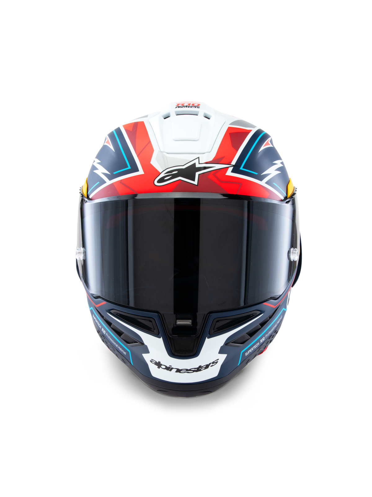 Alpinestars Supertech R10 Acosta Limited Edition, kask motocyklowy wyścigowy, niebieski, czerwony i biały, certyfikaty ECE 22.06, DOT i FIM, powłoka z włókna węglowego