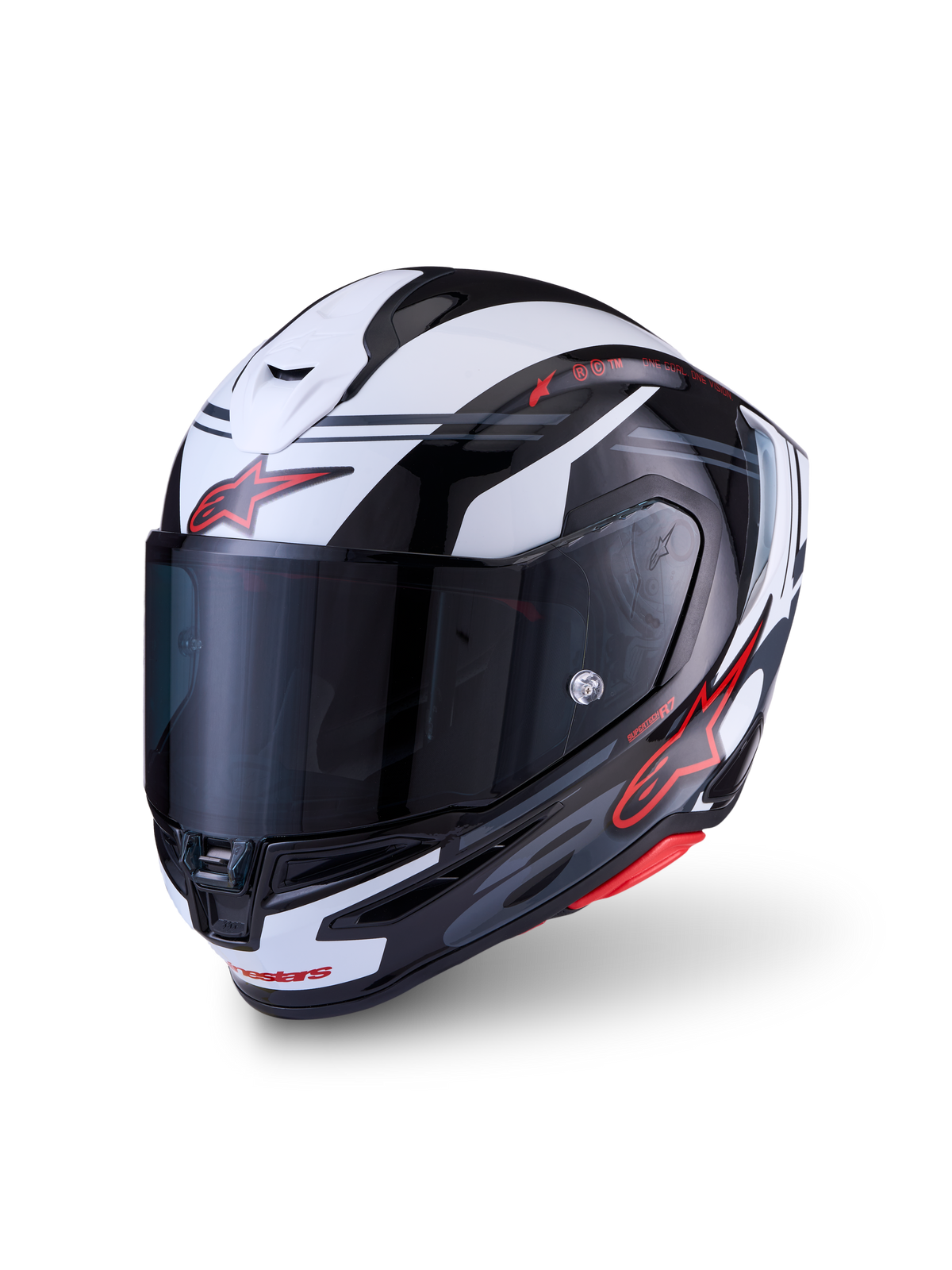 Alpinestars S-R7 A-Core ECE06, kask motocyklowy integralny, czarny, biały i czerwony, konstrukcja z kompozytu węglowego z certyfikatem ECE