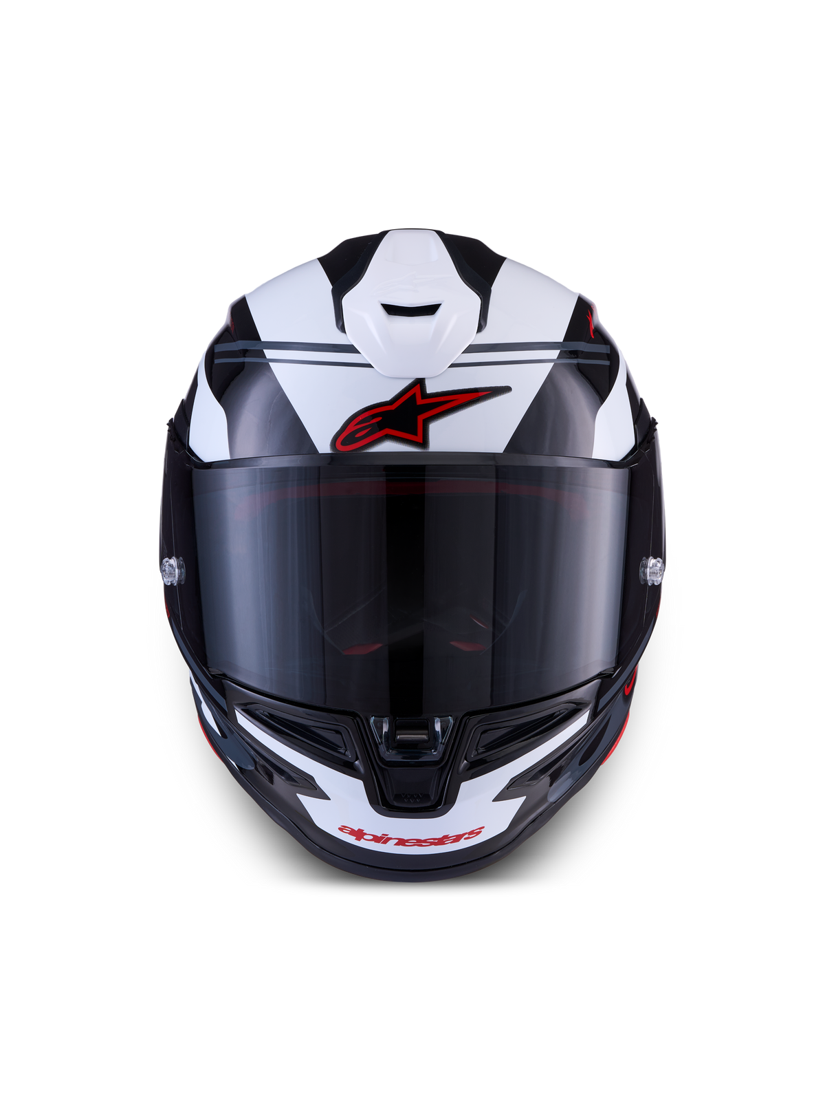 Alpinestars S-R7 A-Core Kask, kask motocyklowy integralny wyścigowy ECE 22.06, czarny, biały i czerwony z połyskiem, widok z przodu
