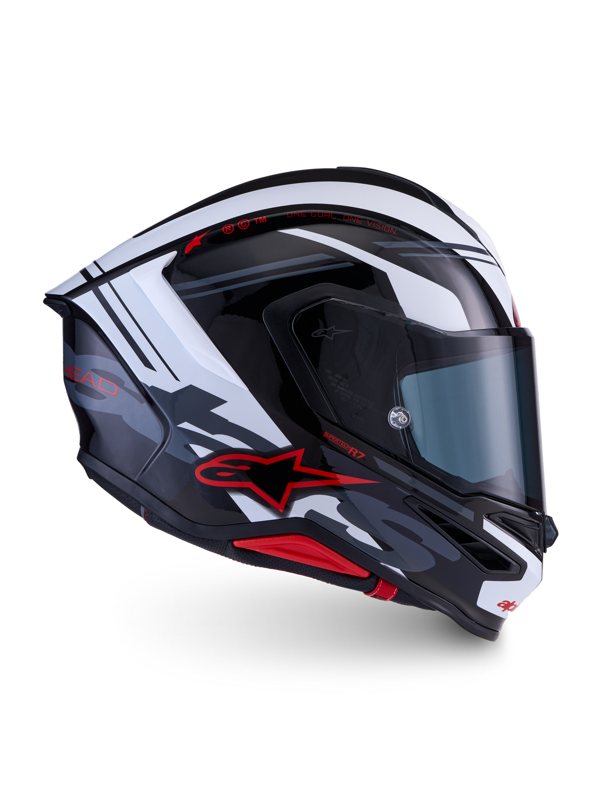 Alpinestars Kask S-R7 A-Core ECE 22.06, pełny kask motocyklowy wyścigowy, czarny, biały i czerwony błyszczący, konstrukcja z włókna węglowego z aerodynamicznym profilem