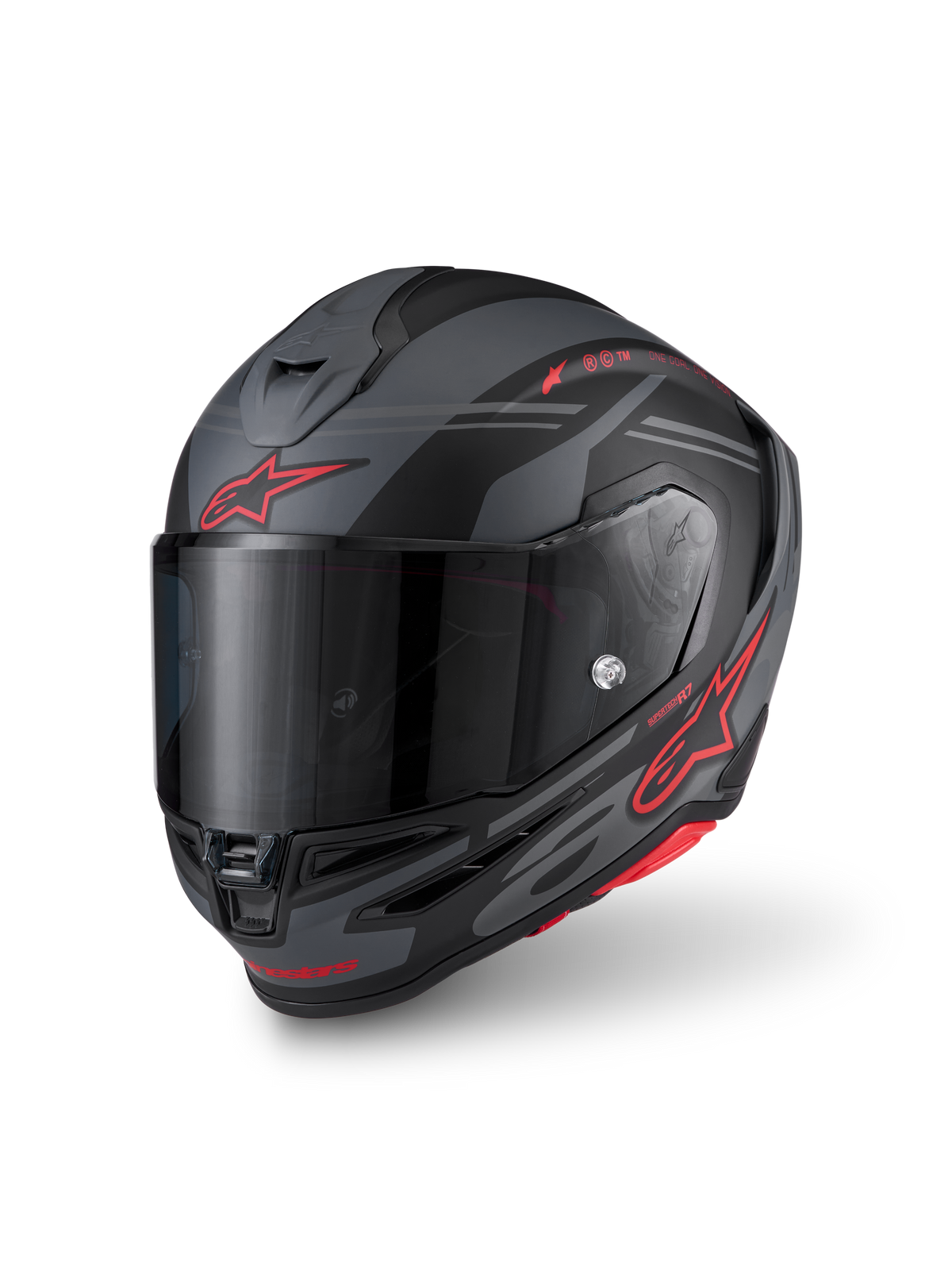 Alpinestars S-R7 A-Core ECE 22.06, integralny kask motocyklowy wyścigowy, czarny, szary i czerwony, konstrukcja z kompozytu węglowego