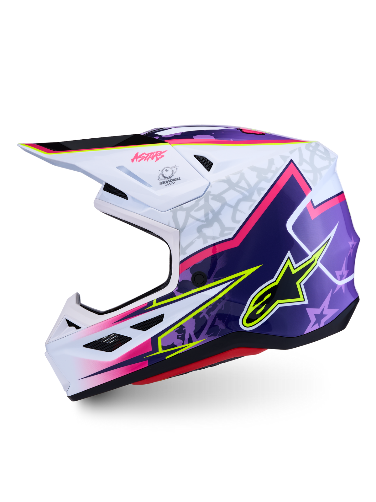 Alpinestars kask S-M7 Blaster ECE06, kask motocrossowy, fioletowy i różowy, kompozytowa skorupa, certyfikowany ECE 22.06.