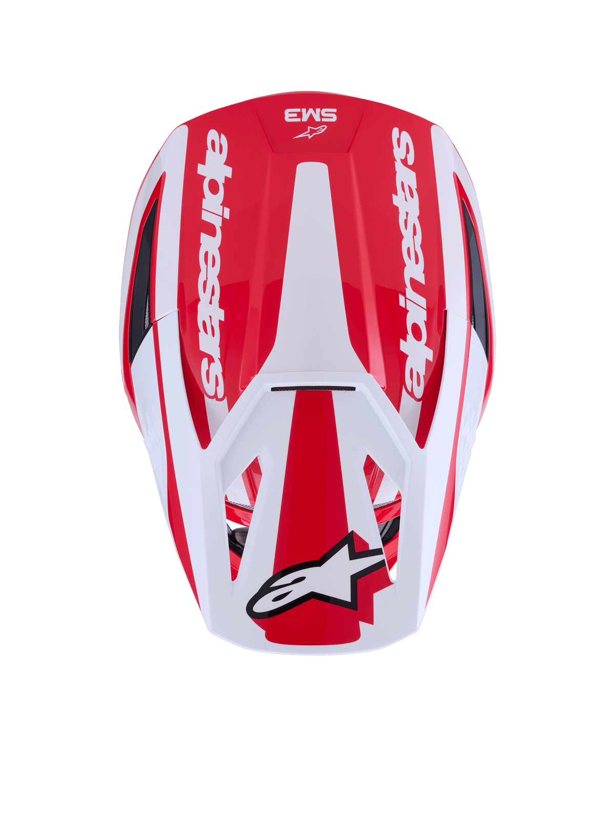 Kask Alpinestars S-M3 Heat, kask motocrossowy, czerwony i biały, widok z góry, aerodynamiczna skorupa, certyfikat ECE 22.06.