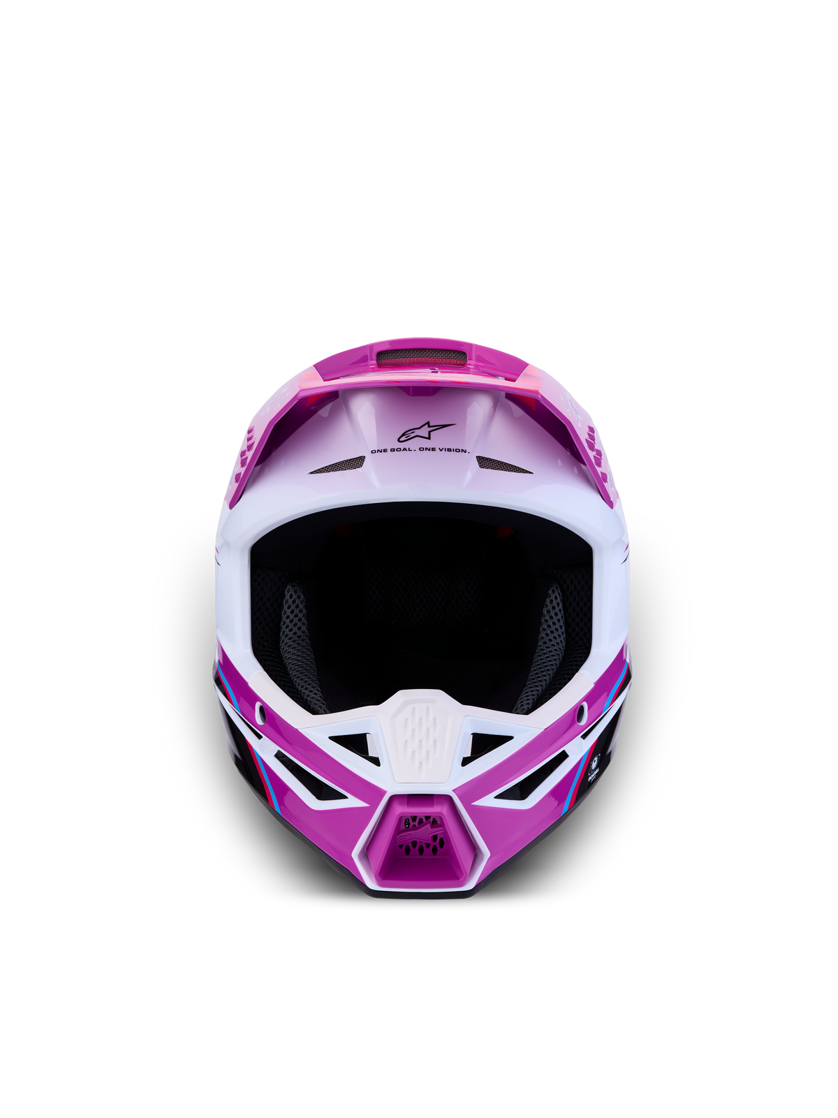 Alpinestars SM3 Falcon, kask motocrossowy młodzieżowy, fioletowy i biały, lekka skorupa, certyfikat ECE 2206, widok z przodu