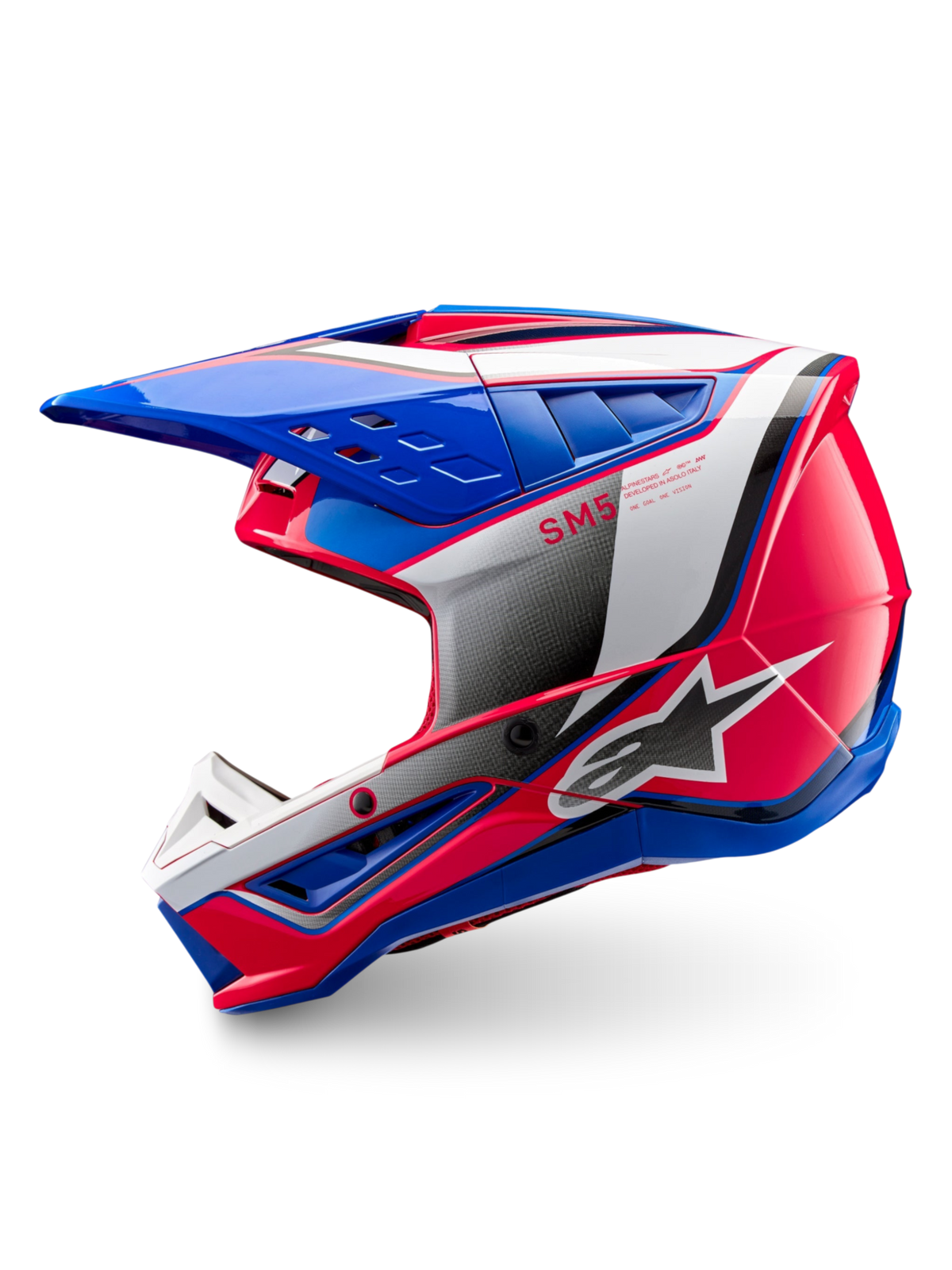 Alpinestars S-M5 Sail ECE 22.06, niebieski i różowy kask motocyklowy off-road motocross, błyszczący, zaawansowana wentylacja