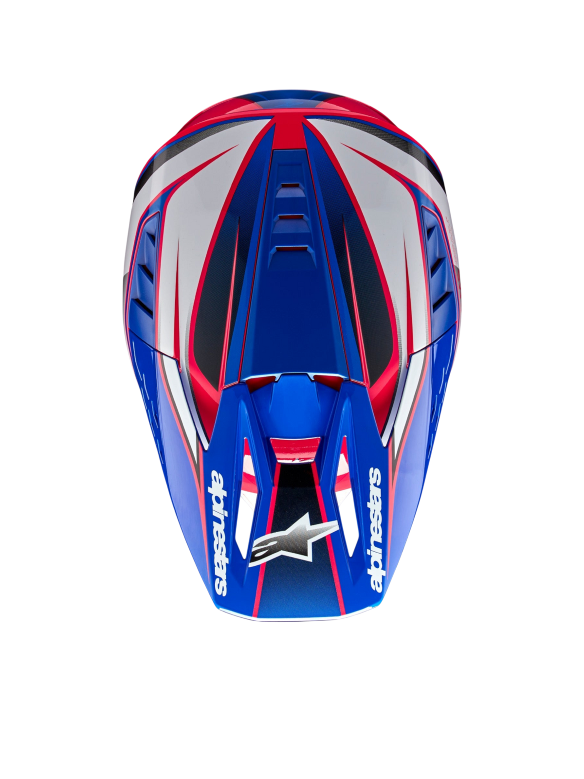 Alpinestars S-M5 Sail, kask MX, niebieski, biały i różowy, widok z góry, aerodynamiczna skorupa, certyfikat ECE 22.06.