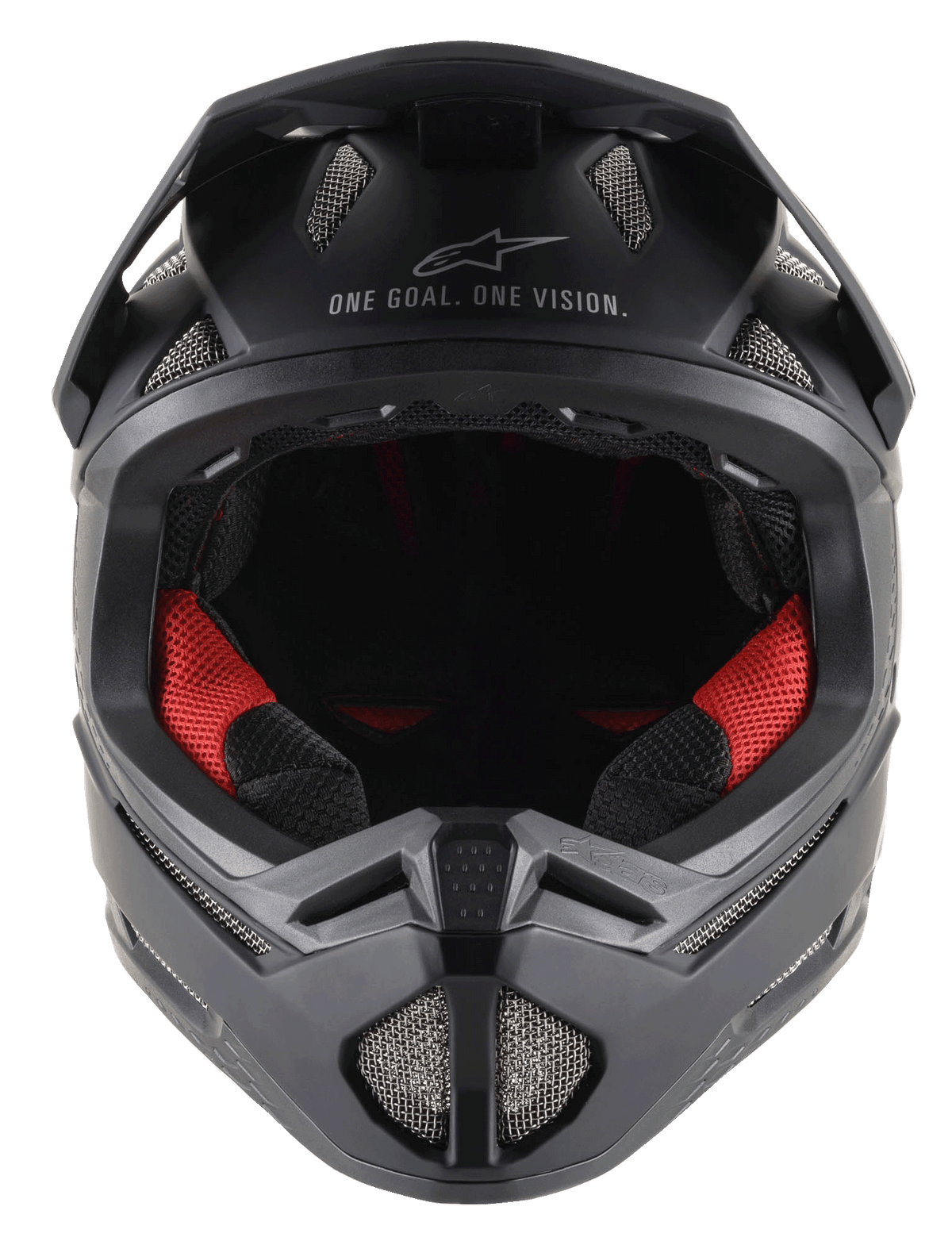 Kask Missile Tech Solid Czarny Matowy, pełny kask MTB z czerwoną wyściółką i siatkowymi otworami wentylacyjnymi.