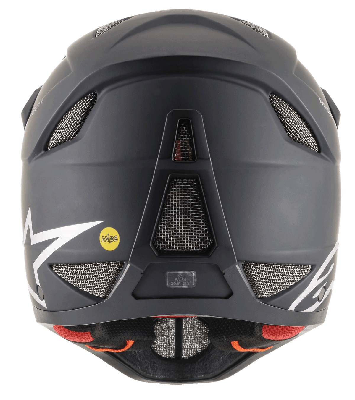 Kask Alpinestars Missile Tech Solid Czarny Matowy, widok z tyłu z siatkowymi wlotami powietrza i logo MIPS do zjazdów MTB.