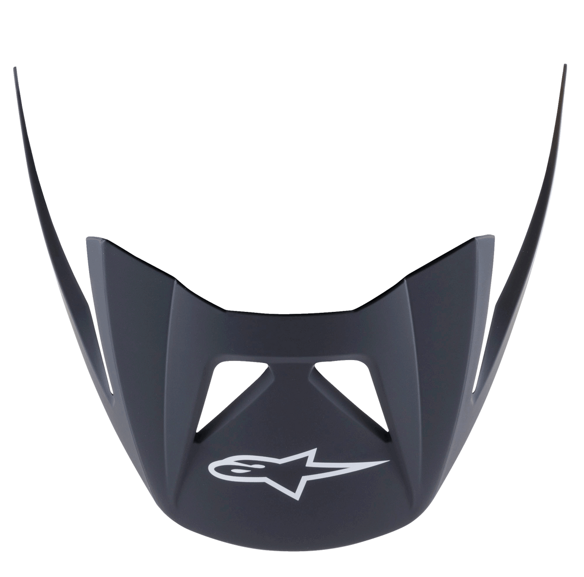 Alpinestars Visor Vector Pro A2, wymienny daszek do kasku MTB, czarny matowy (Ebony Matt), białe logo Astars z przodu, aerodynamiczny kanciasty kształt z wycięciami wentylacyjnymi, matowe plastikowe wykończenie