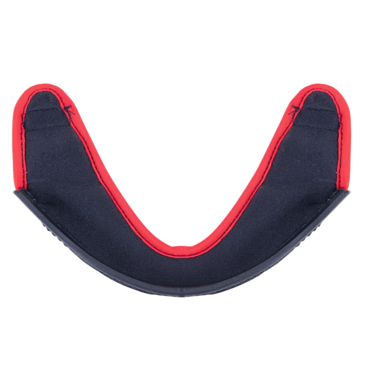 Alpinestars Supertech R10 Chin Curtain, osłona podbródka, akcesorium do kasku, ciemnoszara tkanina z wyraźnym czerwonym obszyciem i zakrzywioną czarną plastikową krawędzią, oficjalna część zamienna do kasków S-R10