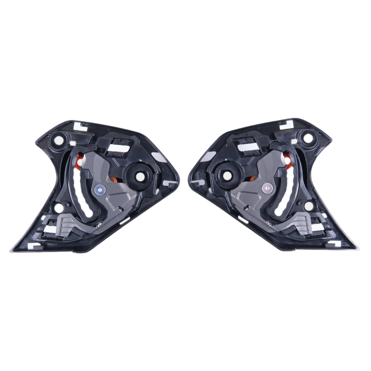 Alpinestars Supertech R10 Shield Mechanism, para czarnych zamiennych mechanizmów wizjera, lewy i prawy element z mechanicznymi punktami obrotu i montażu do kasków motocyklowych S-R10