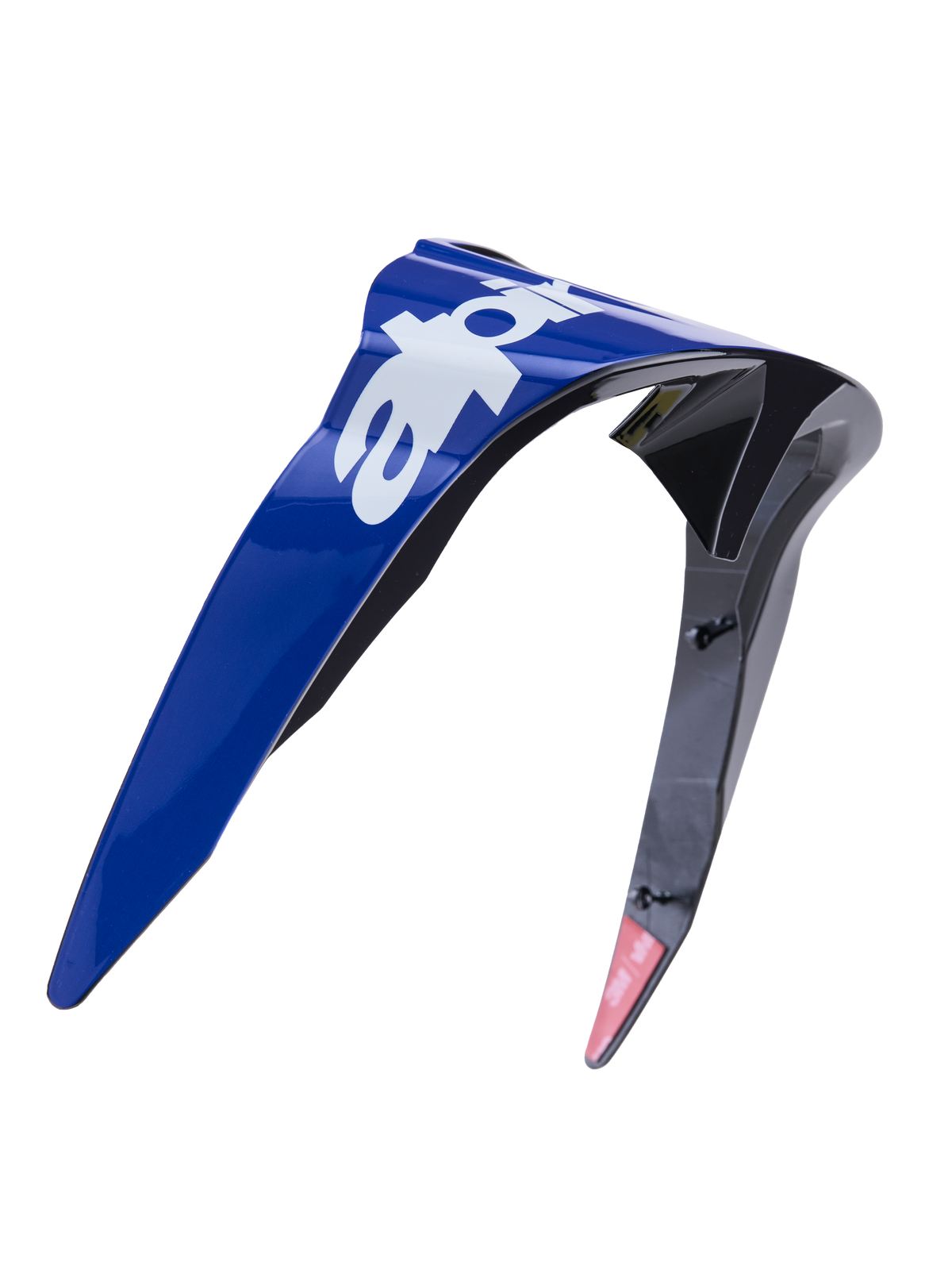 Alpinestars Supertech R10 Arius Standard Spoiler, akcesorium do kasku, błyszczący niebieski i czarny z białym brandingiem, aerodynamiczna konstrukcja z formowanego tworzywa sztucznego, część zamienna do motocyklowych kasków wyścigowych