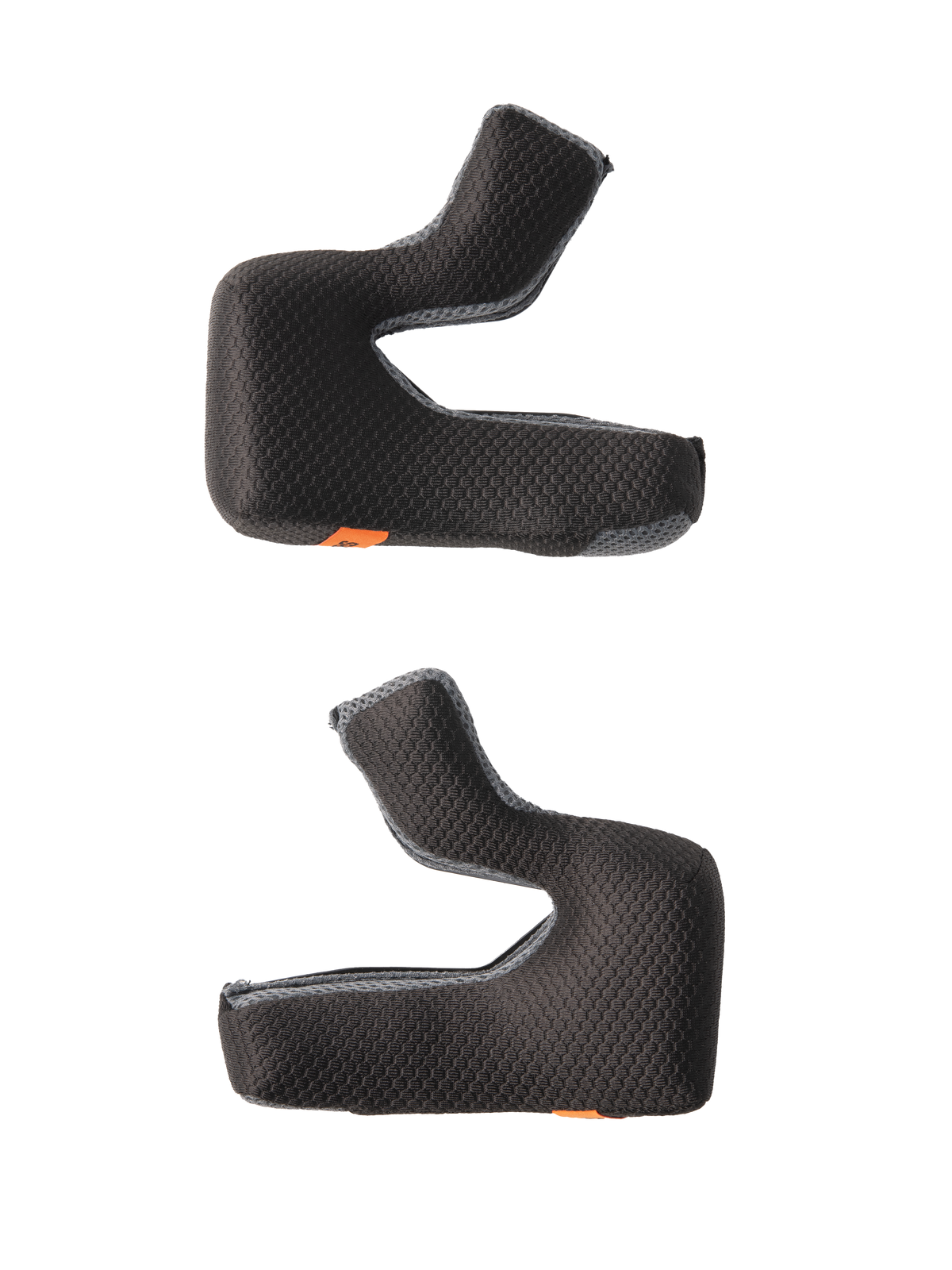 Alpinestars S-M7 Zestaw poduszek policzkowych, wymienna wyściółka do kasku, czarne z teksturowaną tkaniną o strukturze plastra miodu i szarymi krawędziami z siatki, profilowane piankowe wkładki dla ergonomicznego dopasowania, pomarańczowe uchwyty do awaryjnego wypinania, akcesoria do kasków motocyklowych