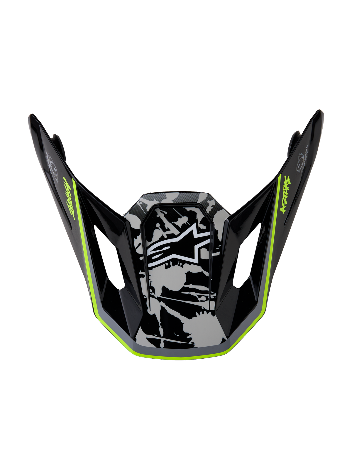 Alpinestars Wizjer S-M7 Blaster, wizjer do kasku motocrossowego, czarny, szary i żółty fluo, do jazdy terenowej off-road.