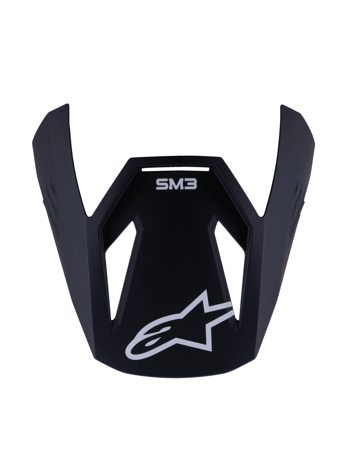 Alpinestars S-M3 Youth Solid Visor, wymienny daszek do młodzieżowego kasku motocrossowego, matowe czarne wykończenie z białym oznaczeniem SM3 i logo gwiazdy, wytrzymałe plastikowe akcesorium do wyścigów terenowych