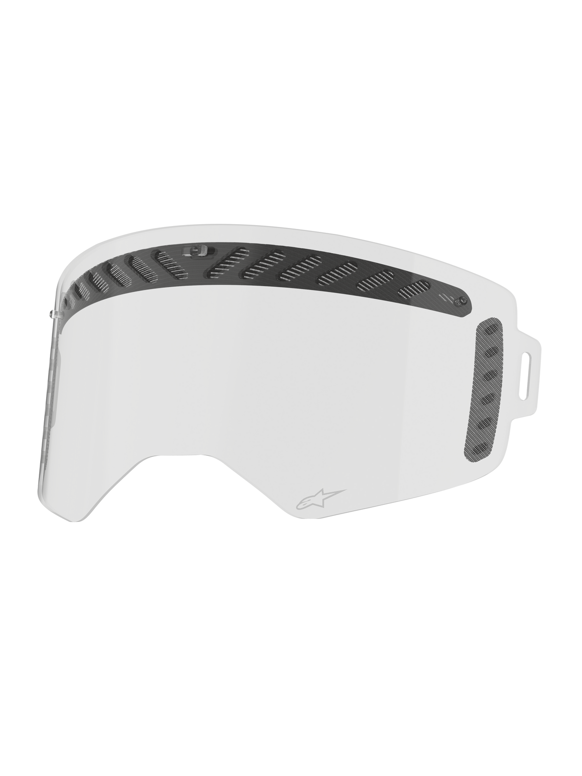 Alpinestars Soczewka Supertech Modulator Vented, część zamienna do gogli motocrossowych, przezroczysta z czarną wentylacją, powłoka przeciwmgielna i słupki do folii tear-off.
