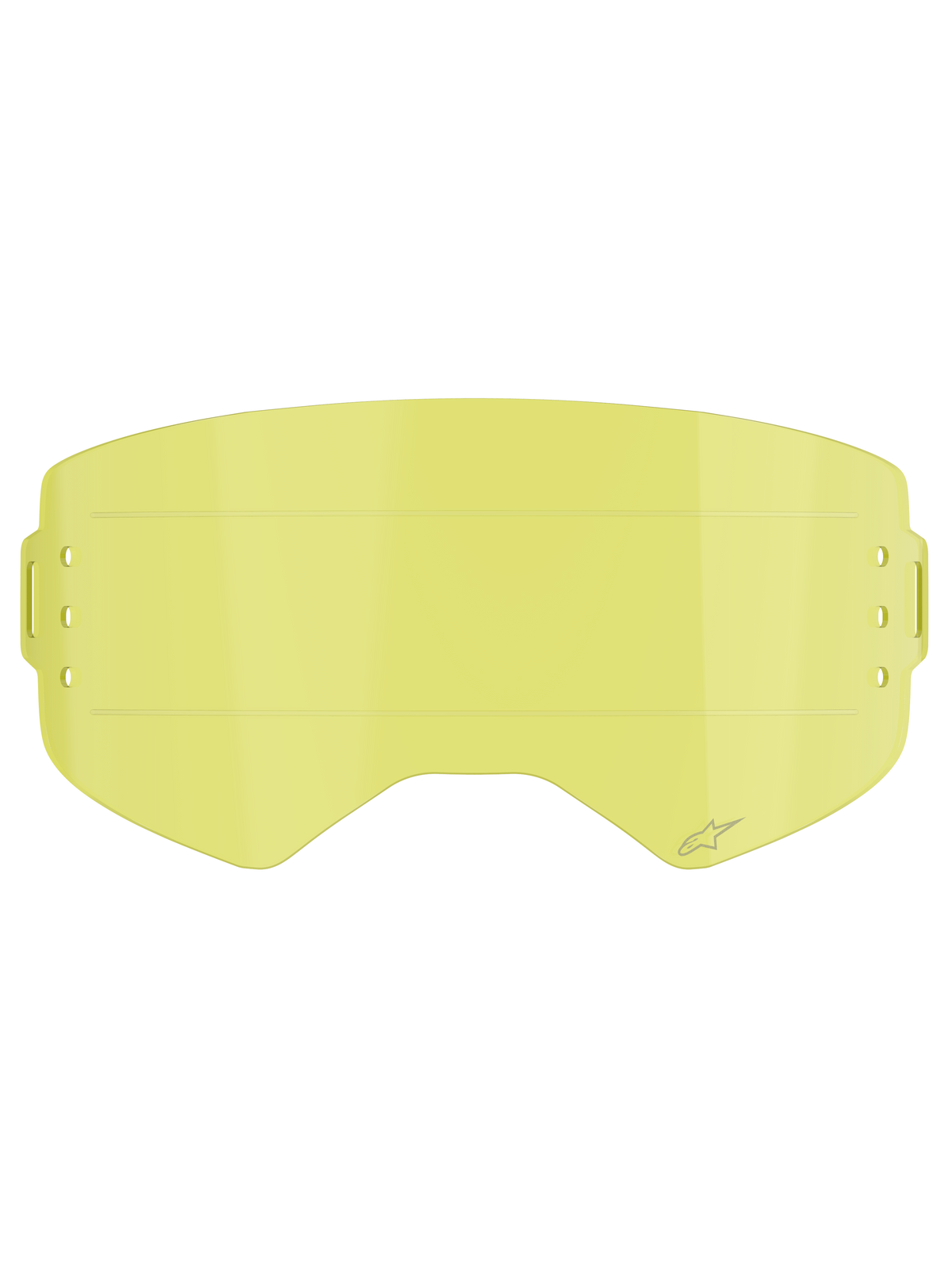 Alpinestars Supertech Roll Off Lens, akcesorium do gogli, odcień Clear Yellow, z wbudowanymi poziomymi liniami ślizgowymi i wytrawionym logo gwiazdy, soczewka zamienna do gogli motocrossowych i off-road