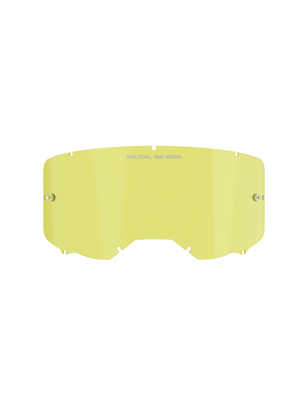 Alpinestars Vision 8-5-3 Replacement Goggle Lens, żółta, poliwęglanowa konstrukcja ze zintegrowanymi słupkami do zrywek, napisy „ONE GOAL. ONE VISION.”, siedmiopunktowy system blokowania, przeznaczona do gogli motocrossowych i off-road.