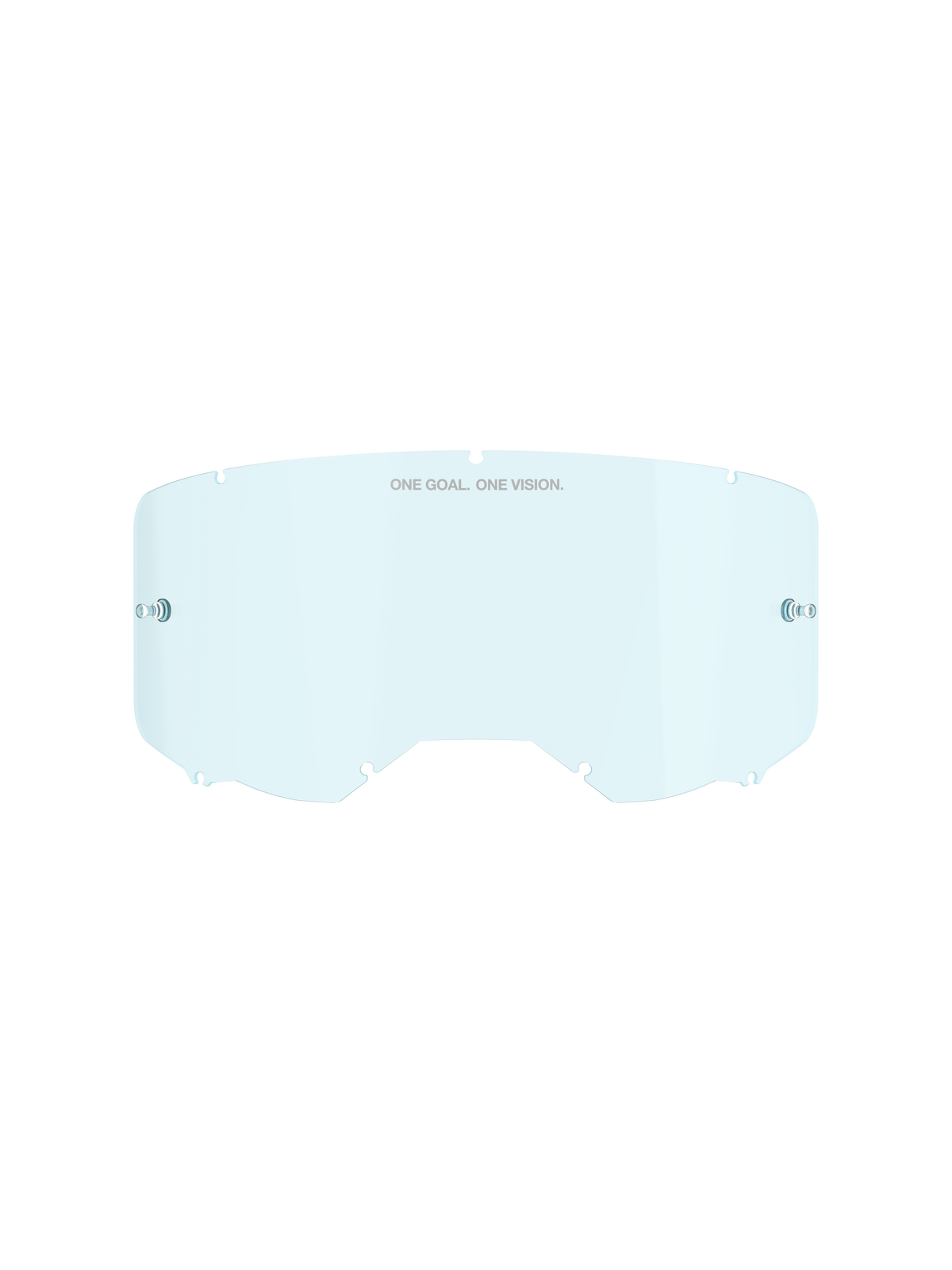 Alpinestars Vision 8-5-3 Smoke Lens, wymienna soczewka do gogli, jasnoniebieski półprzezroczysty odcień, poliwęglanowa konstrukcja, zakrzywiony design z napisem „ONE GOAL. ONE VISION.”, punkty montażowe do zrywek