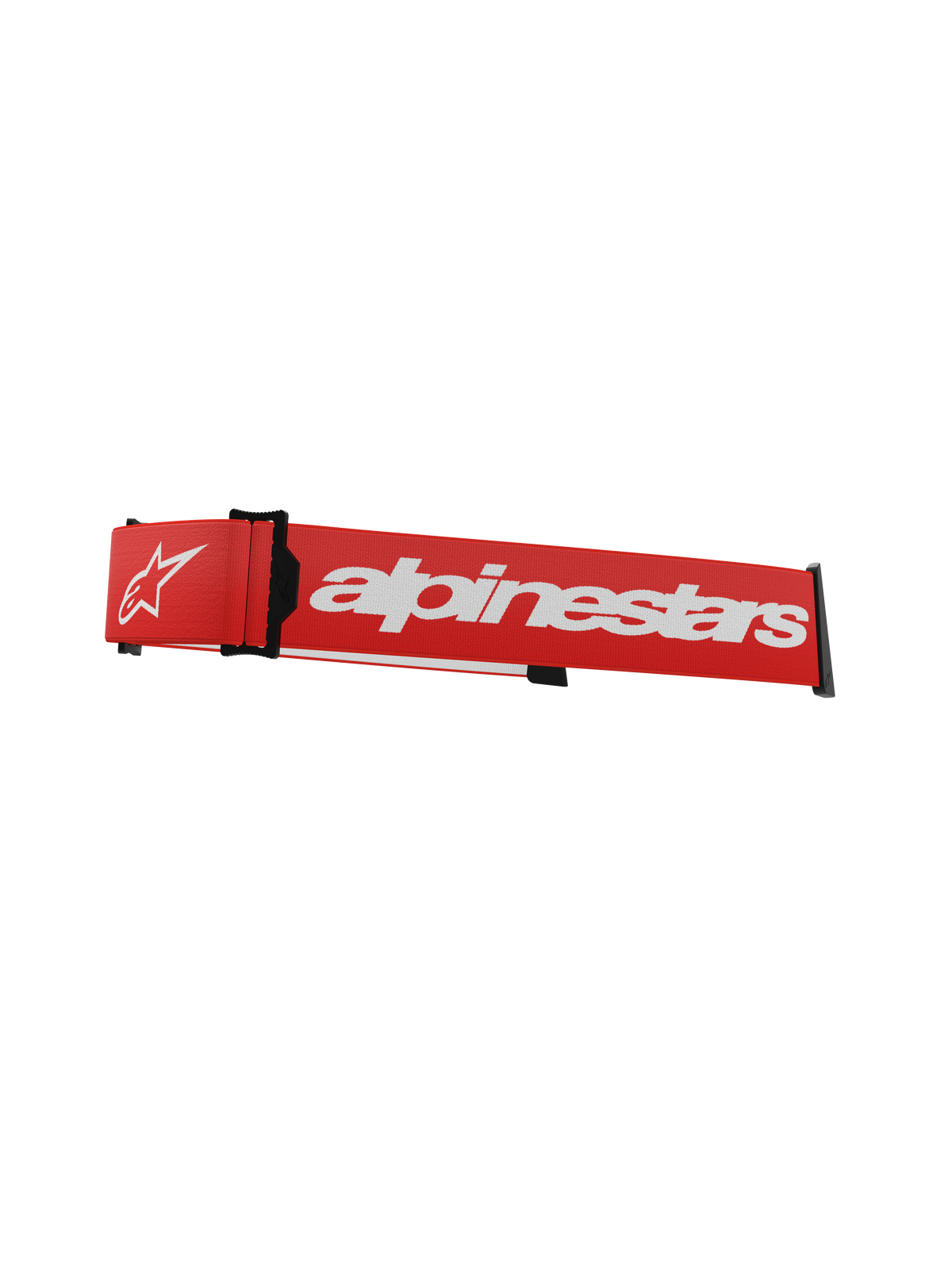 Alpinestars Supertech Goggles Strap, czerwono-biały, wymienny pasek do gogli motocrossowych z wyraźnym białym brandingiem, czarnymi zapięciami click-snap i zintegrowanym klinem ISP do pozycjonowania na kasku