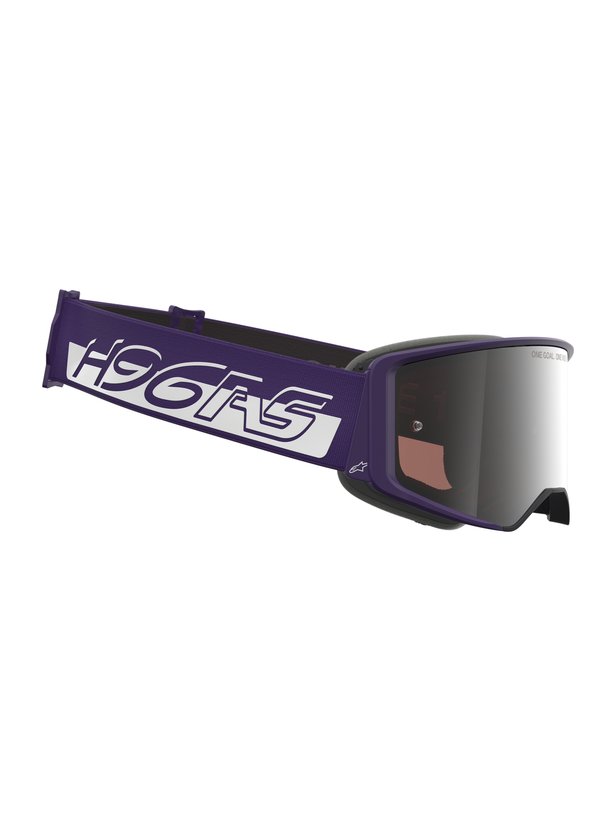 Gogle Limited Edition HUNTA96 XXV Supertech Vision, gogle motocrossowe, fioletowo-białe, ze srebrną lustrzaną szybką, szeroki fioletowy pasek z wyraźnym białym brandingiem, smukła fioletowa oprawka, profesjonalna ochrona oczu do wyścigów terenowych